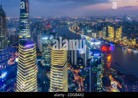 Vue aérienne du district de Lujiazui, Shanghai, Chine Banque D'Images