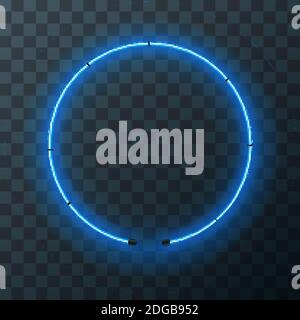 Cadre rond au néon bleu, modèle sur fond transparent Illustration de Vecteur