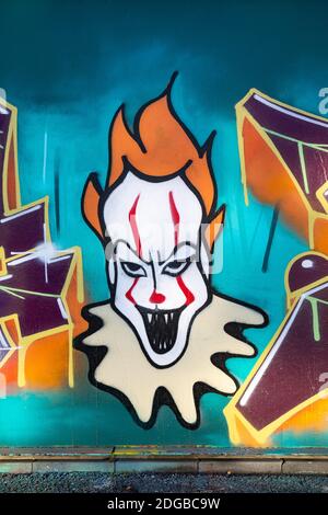 Graffiti face à clown effrayant Banque D'Images