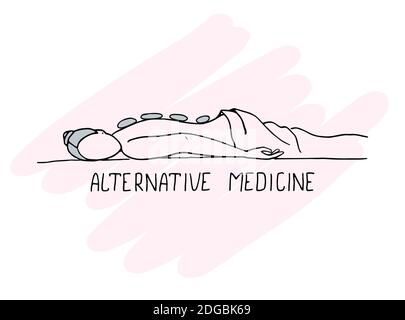 Une femme prend un traitement avec des pierres chaudes. Médecine alternative. Illustration de Vecteur