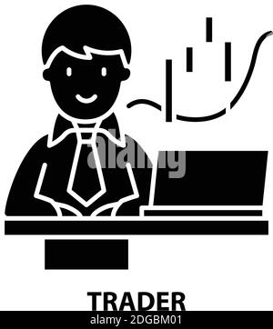 icône trader, signe vectoriel noir avec traits modifiables, illustration de concept Illustration de Vecteur