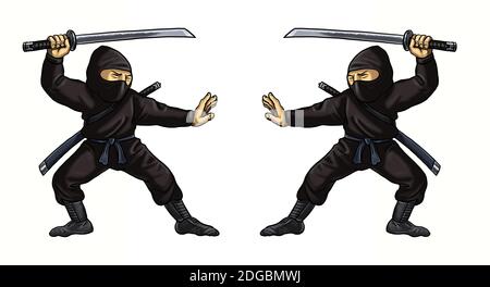 Attaque Ninja. Modèle pour les enfants avec samouraï. Banque D'Images