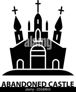 icône de château abandonné, signe vectoriel noir avec traits modifiables, illustration de concept Illustration de Vecteur