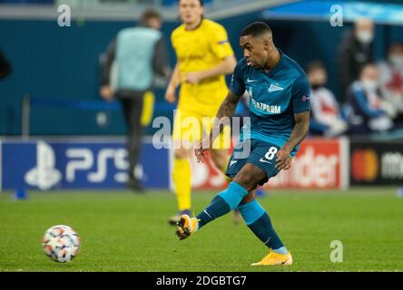 SAINT-PÉTERSBOURG, RUSSIE - DÉCEMBRE 08 : Malcom de Zenit Saint-Pétersbourg lors du match de stade F du groupe de la Ligue des champions de l'UEFA entre Zenit Saint-Pétersbourg et Borussia Dortmund à l'arène Gazprom le 8 décembre 2020 à Saint-Pétersbourg, en Russie. (Photo par MB Media) Banque D'Images