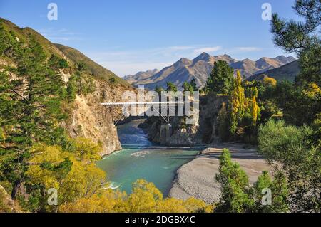 Waiau Ferry Bridge over Waiau River, près de Canterbury, Hanmer Springs, North Island, New Zealand Banque D'Images