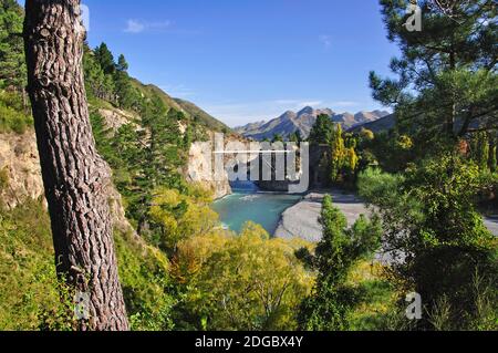 Waiau Ferry Bridge over Waiau River, près de Canterbury, Hanmer Springs, North Island, New Zealand Banque D'Images