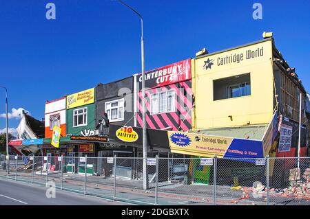 Boutiques endommagées de 22 février 2011 séisme, Linwood, Christchurch, Canterbury, île du Sud, Nouvelle-Zélande Banque D'Images
