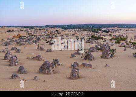 Coucher de soleil sur le désert des Pinnacles en Australie Banque D'Images