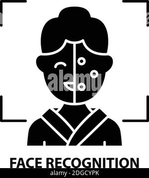 icône de reconnaissance des visages, signe vectoriel noir avec contours modifiables, illustration de concept Illustration de Vecteur