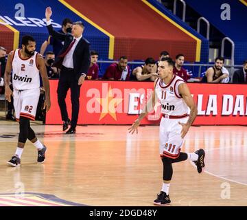 Kostas Sloukas de l'Olympiacos Pirée célébrant pendant les Turkish Airlines Match de basket-ball EuroLeague entre le FC Barcelona / LM Banque D'Images