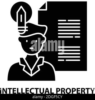 Icône de symbole de propriété intellectuelle, signe vectoriel noir avec traits modifiables, illustration de concept Illustration de Vecteur