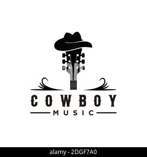 Symbole inspiration guitare et chapeau logo Cowboy Illustration de Vecteur