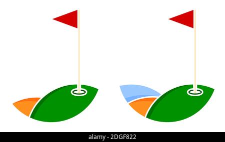 placez le drapeau de golf triangulaire sur le poteau. Trou de golf sur le parcours marqué d'un drapeau. Mode de vie actif. Vecteur isolé sur fond blanc dans un style plat Illustration de Vecteur