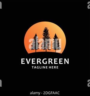 coucher de soleil avec silhouette de trois pins Illustration de Vecteur