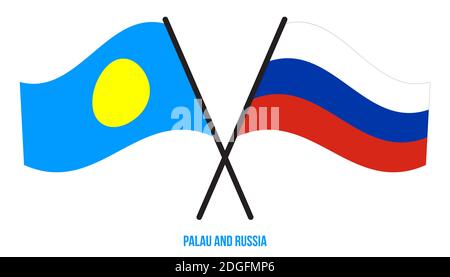 Palau et Russie drapeaux croisés et de style à plat. Proportion officielle. Corriger les couleurs. Banque D'Images