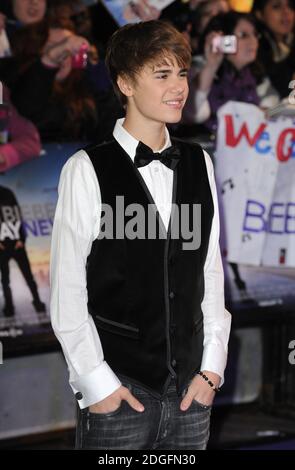 Justin Bieber arrivant à la première européenne de son film ne jamais dire jamais, l'O2 Arena, Londres. Banque D'Images