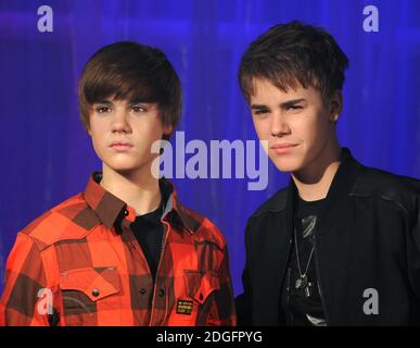 Justin Bieber dévoile sa nouvelle cire à Madame Tussauds, Londres. Banque D'Images