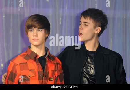 Justin Bieber dévoile sa nouvelle cire à Madame Tussauds, Londres. Banque D'Images