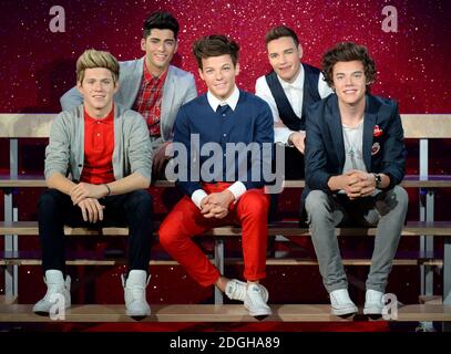 Des modèles de cire de Naill Horan, Zayn Malik, Louis Tomlinson, Liam Payne et Harry Styles de The Band One Direction sont dévoilés à Madame Tussauds à Londres. Banque D'Images