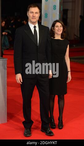 David Morrissey et sa femme Esther Freud arrivent aux EE British Academy film Awards 2014, à l'Opéra Royal, Bow Street, Londres. Banque D'Images