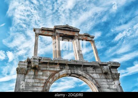 Arche de la porte d'Hadrien ou de la porte d'Hadrien, Athènes, Grèce. Banque D'Images