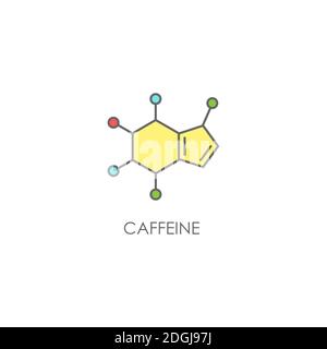 structure moléculaire de la caféine. Formule chimique du matin. Symbole café, inspiration, motivation. Illustration de ligne vectorielle isolée sur blanc Illustration de Vecteur