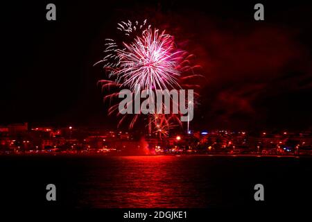 Feu d'artifice du nouvel an 2021 sur fond noir foncé Banque D'Images