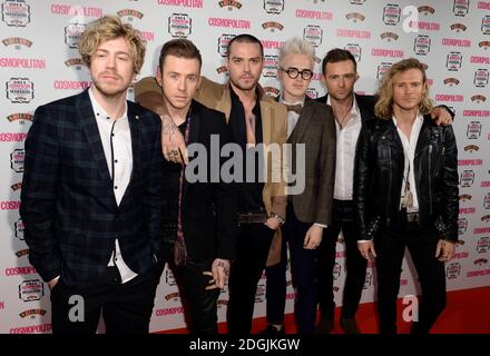 (De gauche à droite) James Bourne, Matt Willis, Danny Jones, Tom Fletcher, Harry Judd et Dougie Poynter de McBrown arrivent au Cosmopolitan Ultimate Women of the Year Awards, à One Mayfair, Londres. Banque D'Images