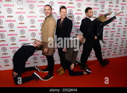 (De gauche à droite) James Bourne, Matt Willis, Danny Jones, Tom Fletcher, Harry Judd et Dougie Poynter de McBrown arrivent au Cosmopolitan Ultimate Women of the Year Awards, à One Mayfair, Londres. Banque D'Images