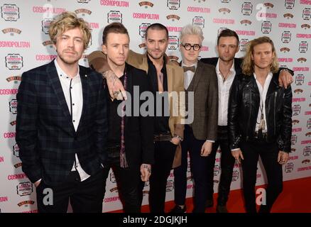 (De gauche à droite) James Bourne, Matt Willis, Danny Jones, Tom Fletcher, Harry Judd et Dougie Poynter de McBrown arrivent au Cosmopolitan Ultimate Women of the Year Awards, à One Mayfair, Londres. Banque D'Images