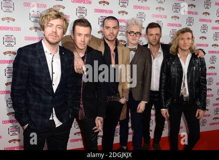 (De gauche à droite) James Bourne, Matt Willis, Danny Jones, Tom Fletcher, Harry Judd et Dougie Poynter de McBrown arrivent au Cosmopolitan Ultimate Women of the Year Awards, à One Mayfair, Londres. Banque D'Images