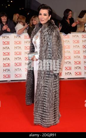 Kris Jenner sur le tapis rouge des National Television Awards 2015 qui se tiennent à l'O2 Arena, Londres. Cette année, les ANN célèbrent leur 20e année. Banque D'Images