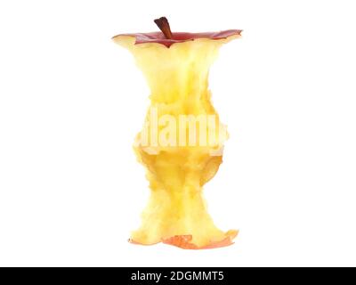 Pomme rouge mangée jusqu'au cœur. Noyau Apple isolé sur fond blanc Banque D'Images