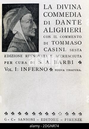Dante Alighieri (1265-1321). Poète italien. La Divine Comédie (1307-1321). Poème sacré, écrit en Toscane. Vol. I : Inferno. Banque D'Images