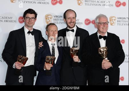 George Ormond, Marc Munden, Jack Thorne et John Chapman, lauréats du prix Mini Series pour « National Treasure », dans la zone de photos des lauréats des Virgin British Academy Television Awards (BAFTA), qui se tiennent au Royal Festival Hall, Southbank, Londres. Le crédit photo devrait se lire comme suit : Doug Peters/ EMPICS Entertainment Banque D'Images