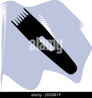 Rasoir électrique vecteur, coiffeur, salon de coiffure, cheveux, tondeuse à cheveux noire sur l'icône de point lilas d'un ensemble, isolée sur fond blanc. SPE 10 Illustration de Vecteur