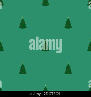 Motif sans couture avec arbres de noël verts et lumières sur fond vert. Papier peint abstrait, décoration d'emballage. Joyeux Noël, bonne ne Banque D'Images