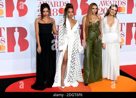 Perrie Edwards, Jesy Nelson, Leigh-Anne Pinnock et Jade Thirlwall, de Little Mix, ont assisté aux Brit Awards à l'O2 Arena de Londres. Le crédit photo devrait se lire comme suit : Doug Peters/EMPICS Entertainment Banque D'Images