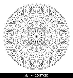 Vecteur ligne Mandala. Un ornement monochrome rond symétrique. Dessin ethnique de coloriage Illustration de Vecteur