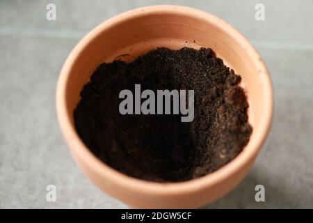 Sol fertile dans un pot en terre cuite Banque D'Images