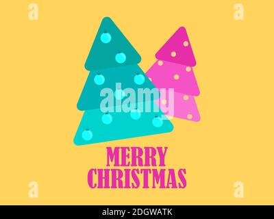 Deux arbres de Noël sur fond jaune. Joyeux Noël et Bonne Année. Motif festif pour carte de vœux, affiche et bannière. Illustration vectorielle Illustration de Vecteur