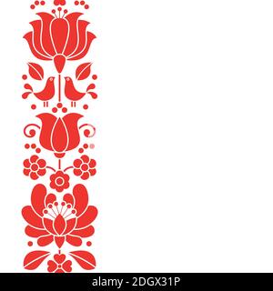 Carte de voeux à motif vectoriel d'art populaire hongrois ou invitation à un mariage, motif floral rouge inspiré de la broderie traditionnelle Illustration de Vecteur