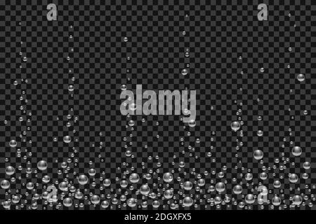 Texture des bulles d'air sous-marines vectorielles isolées sur fond noir transparent. Bulles blanches dans l'aquarium, le champagne ou la boisson effervescente. 3d Illustration de Vecteur