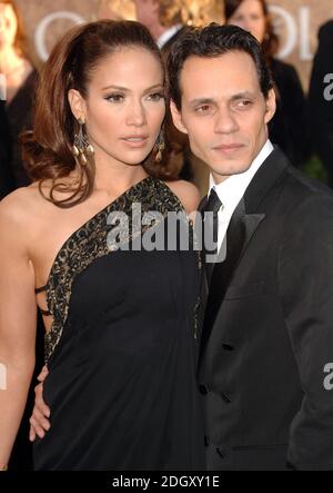 Jennifer Lopez et Marc Anthony à la 64e édition du Golden Globe Awards à l'hôtel Beverly Hilton de Los Angeles le 15 janvier 2007. Banque D'Images