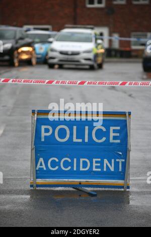 Panneau d'accident de la police, Nottingham, jeudi 3 décembre 2020. Banque D'Images