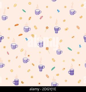 Thé et friandises aux motifs colorés sans couture Illustration de Vecteur