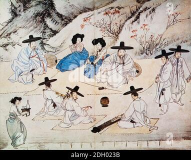 HEWON,SHIN YUN BOK,KANSONG MUSEUM,KANSONG CUSTOM PICTURE 09, EN ADMIRANT LE PRINTEMPS DANS LE PAYS,상춘야홍,혜원,혜원전신첩,신윤복,풍속화첩, Banque D'Images