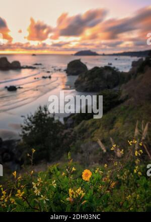 Coucher de soleil sur une plage Rocky Northern California Beach Banque D'Images