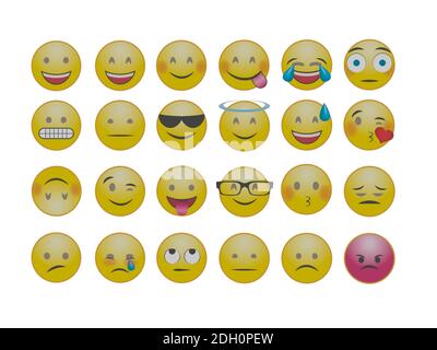 Plusieurs smiley avec des expressions sur fond blanc - rendu 3d Banque D'Images