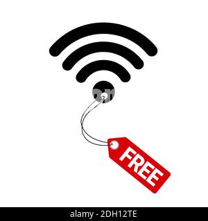 Wi-Fi public gratuit, signal Wi-Fi, symbole et icône. Une connexion Internet est fournie gratuitement. Illustration vectorielle Banque D'Images